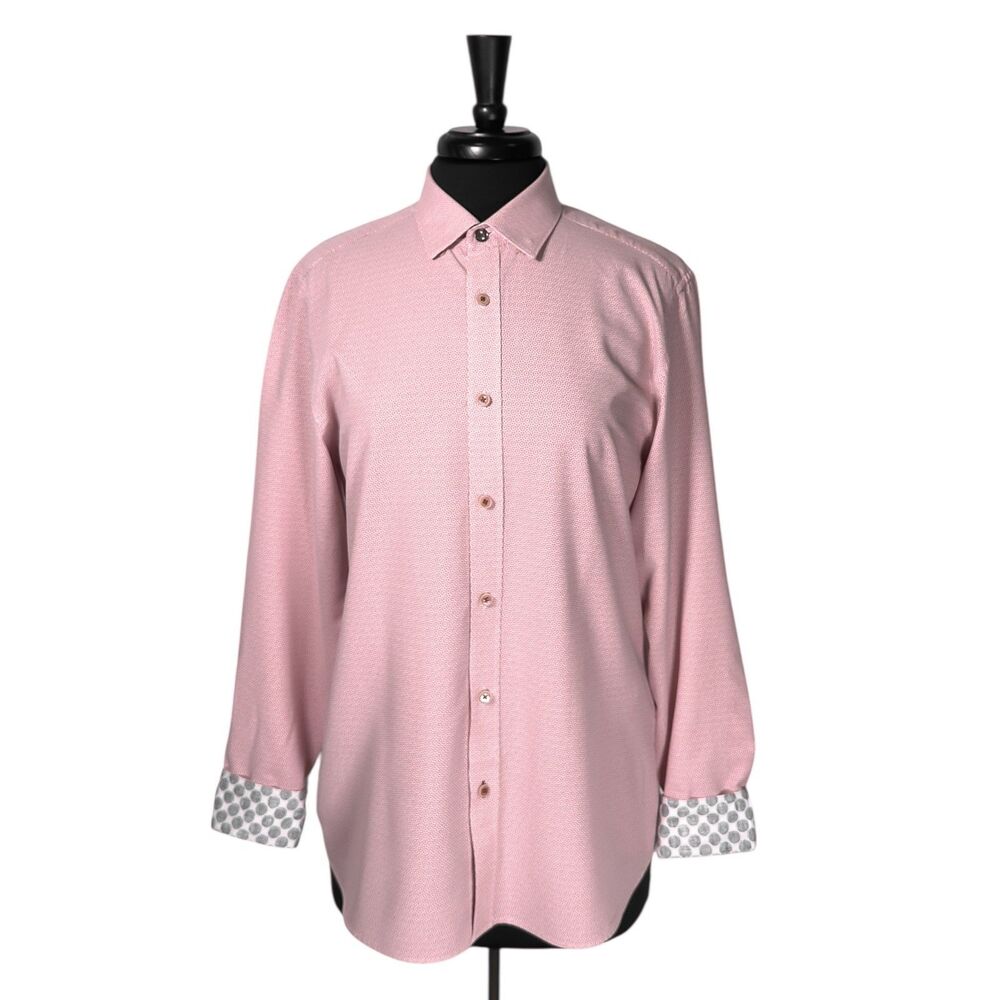 Ted Baker London Mens Button Down Dress Shirt Pink Geometric Long Sleeve Top 4 L